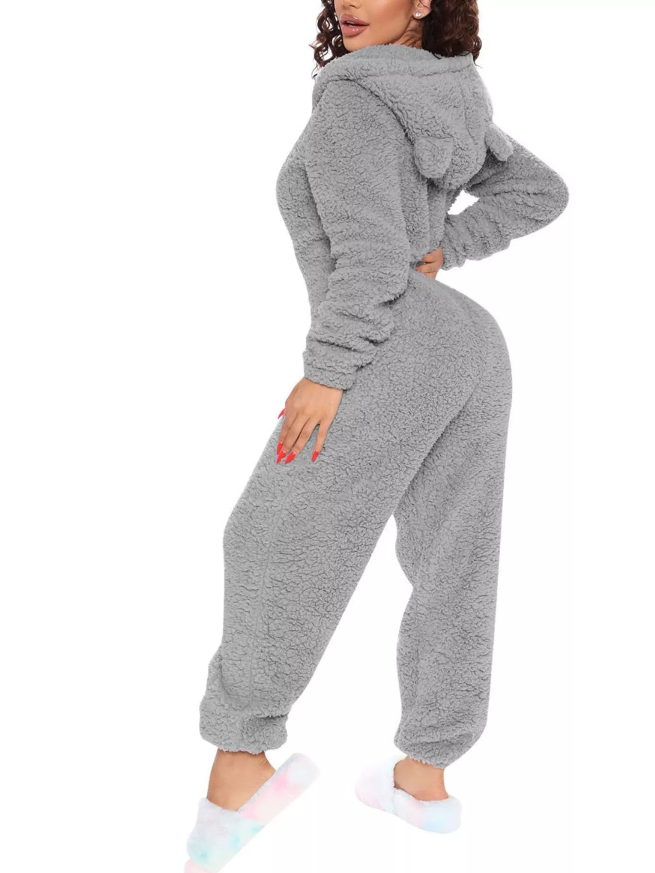 Trendsi Full Size Fleece Zip-Up Hooded Jumpsuit Plus Size -