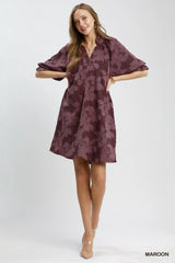 Trendsi Umgee Floral Textured Jacqaurd V-Neck Dress -