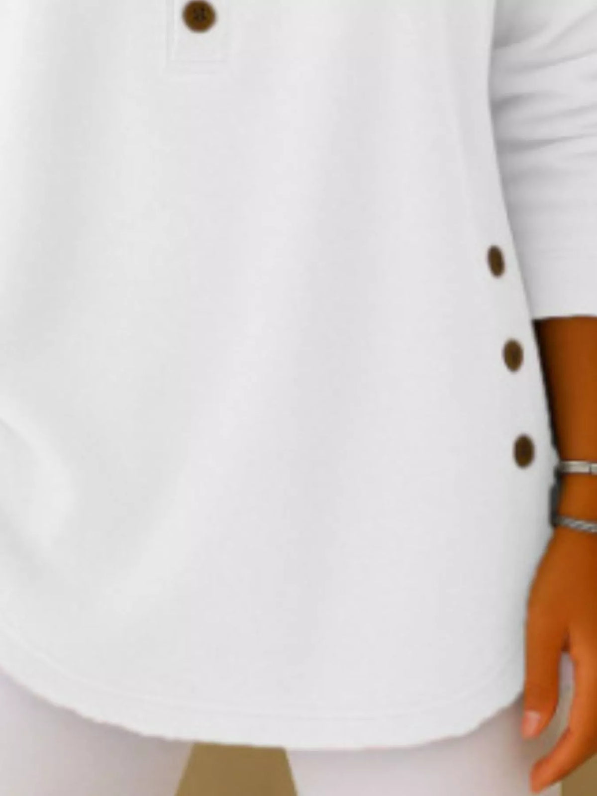 Women's Button Detail Corduroy Top in White, back view