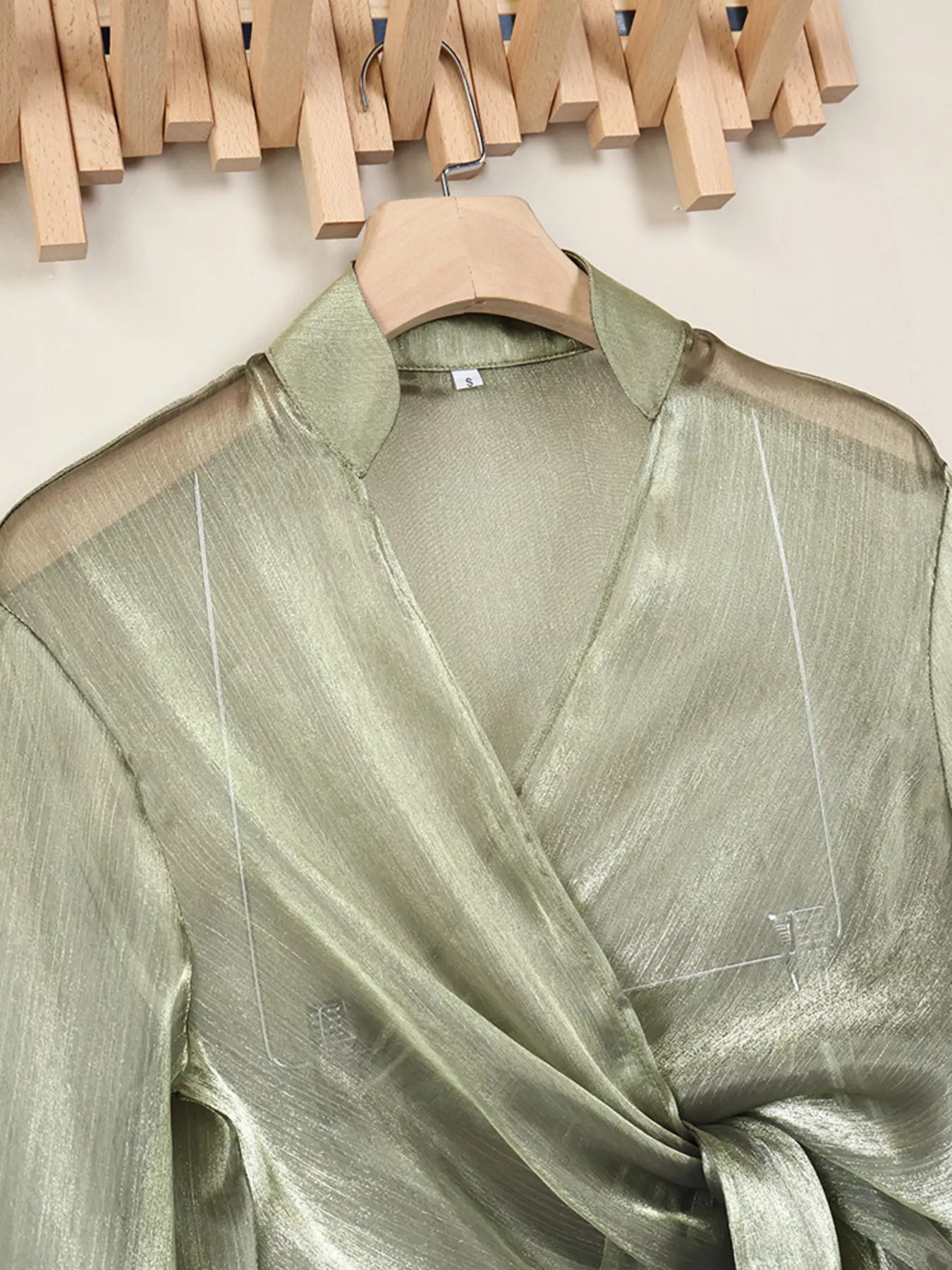 Trendsi Sheer Front Tie Detail Long Sleeve Shirt -