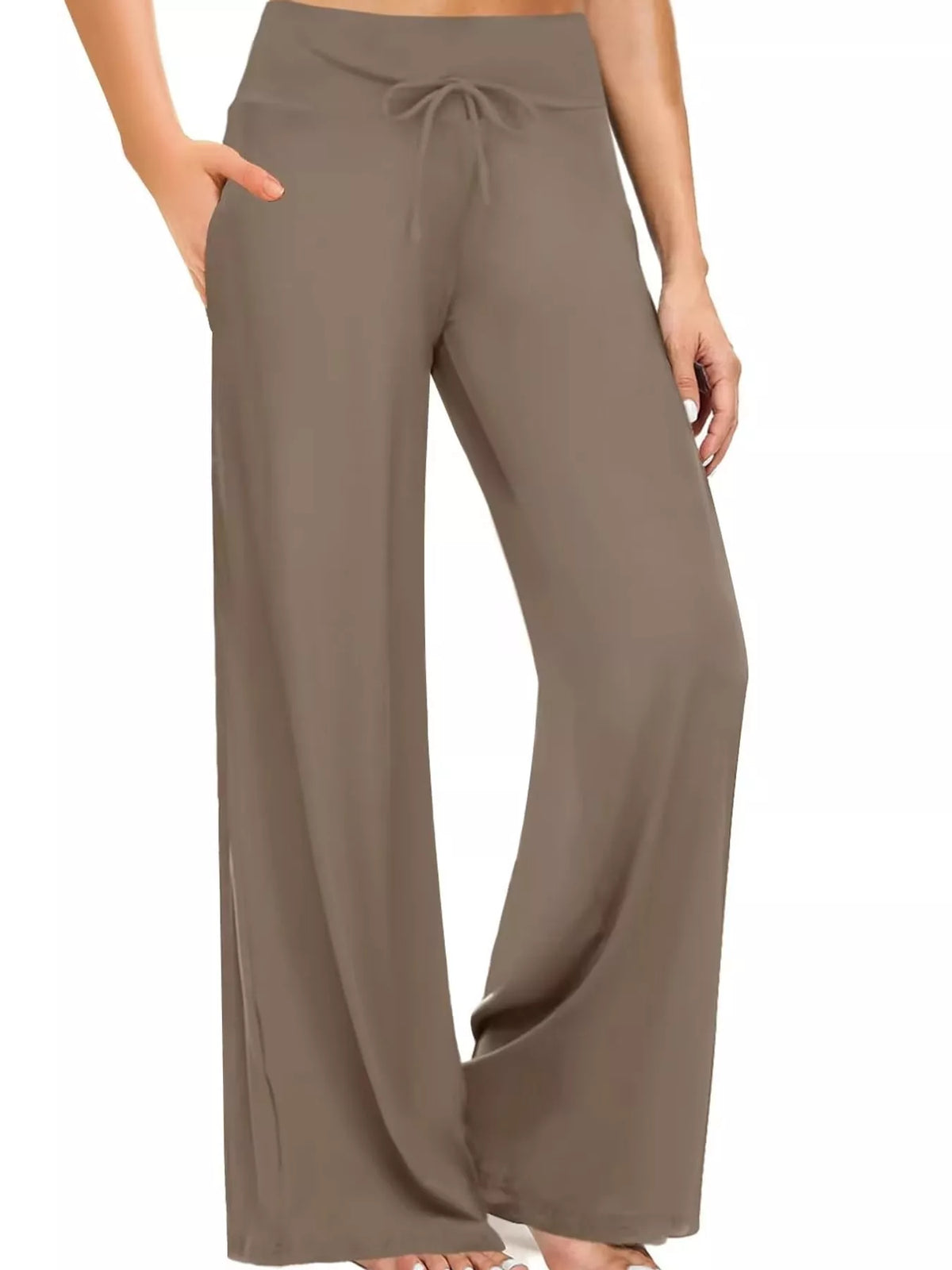 Wide-leg lounge pants, taupe front