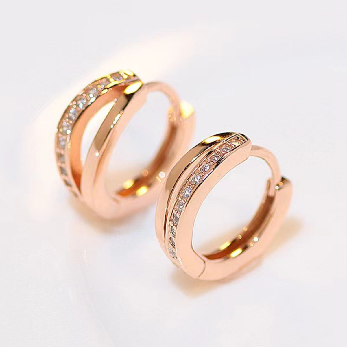 Trendsi 18K Rose Gold-Plated Zircon Hoop Earrings -
