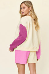 Trendsi Double Take Full Size Contrast Drop Shoulder Top and Shorts Set -