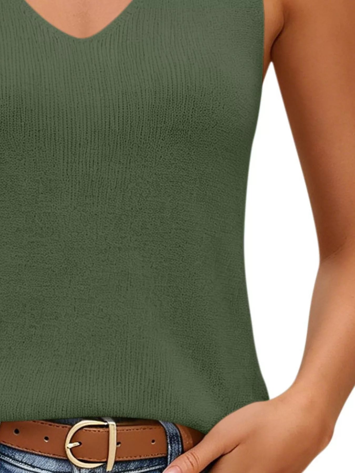 Trendsi V-Neck Ribbed Knit Tank Top -