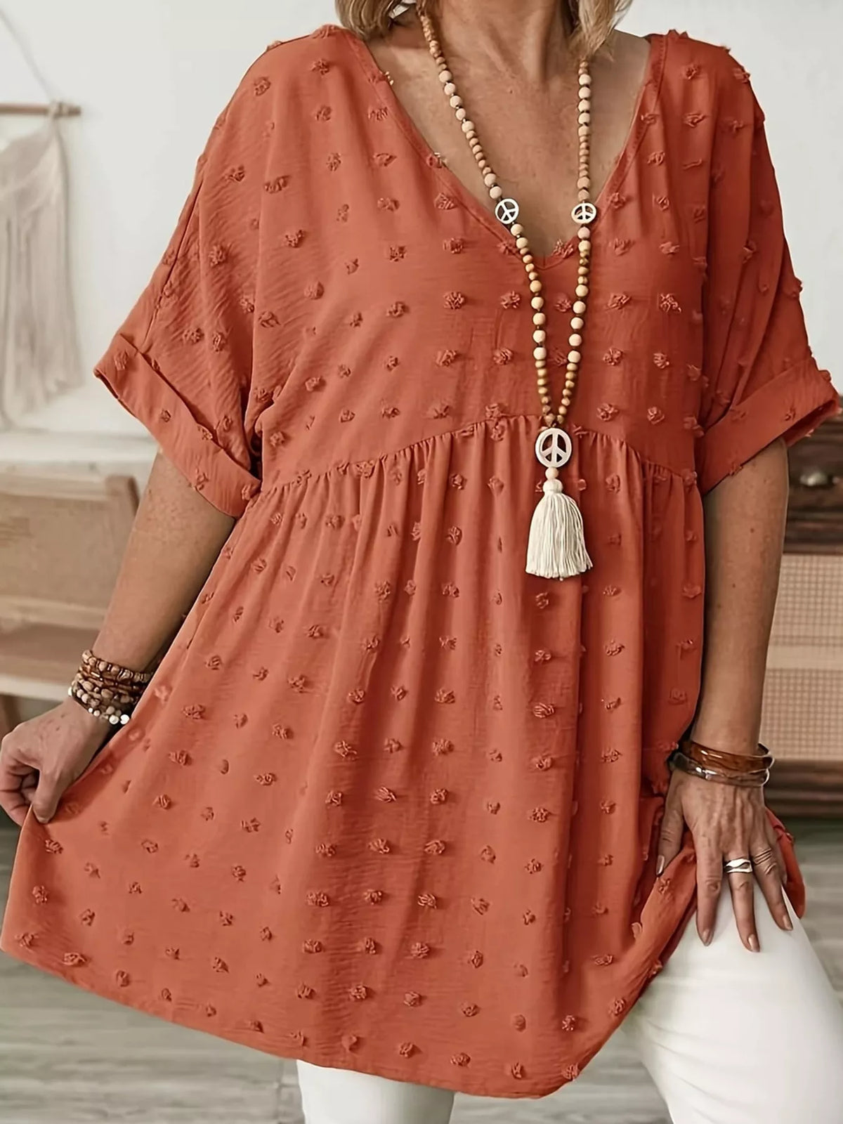 Swiss-dot blouse, rust front