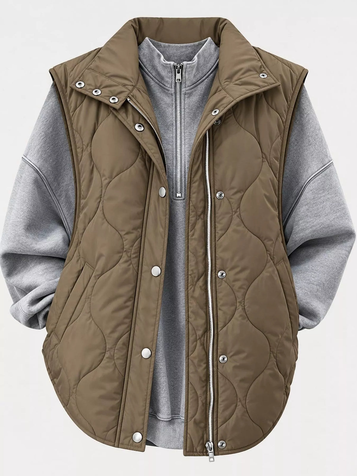 Quilted Snap-Front Vest — front view