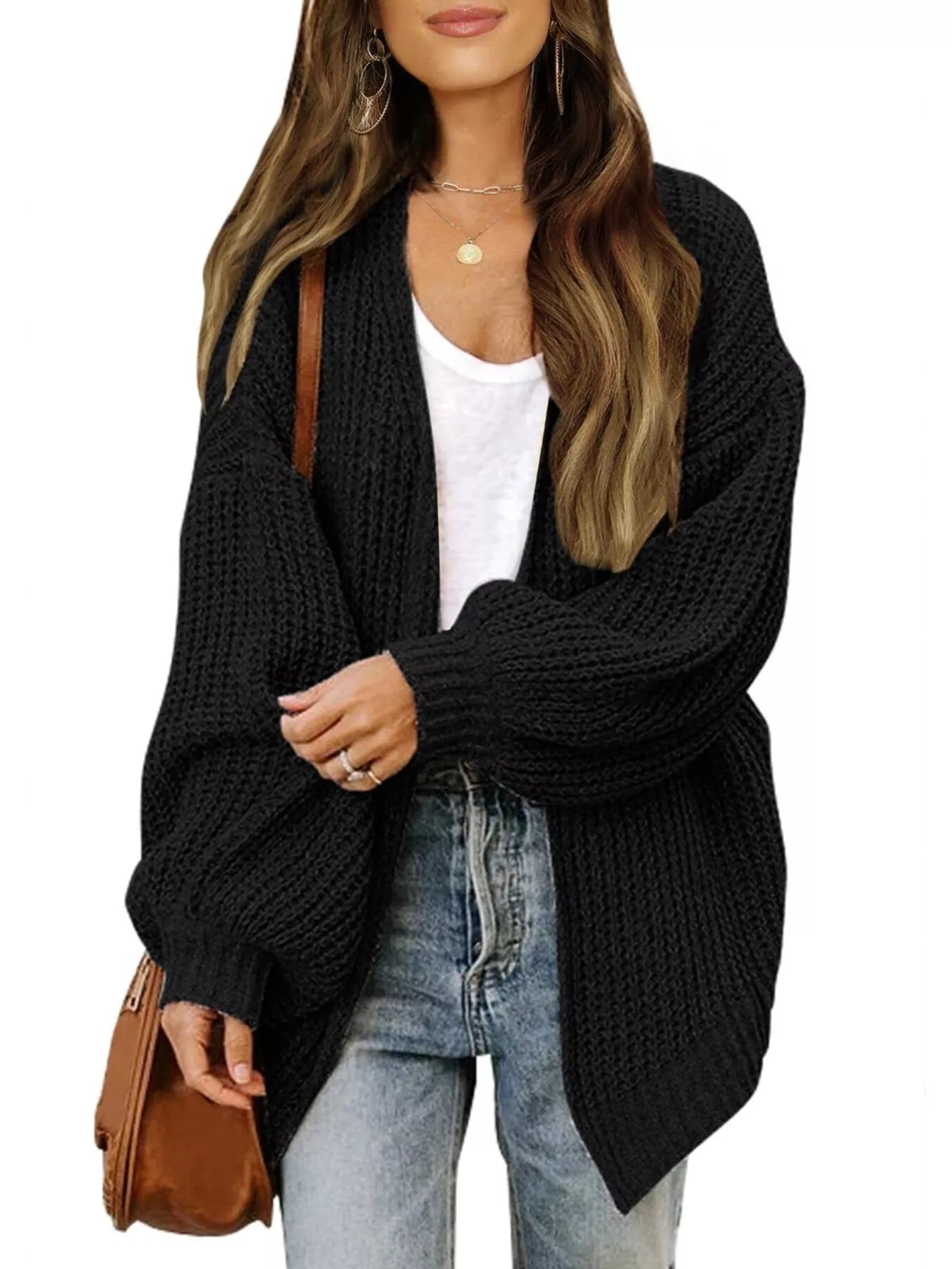 Women's open-front chunky knit cardigan