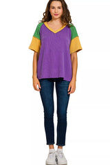 Trendsi Zenana Mardi Gras Raised Rib Color Block Top -