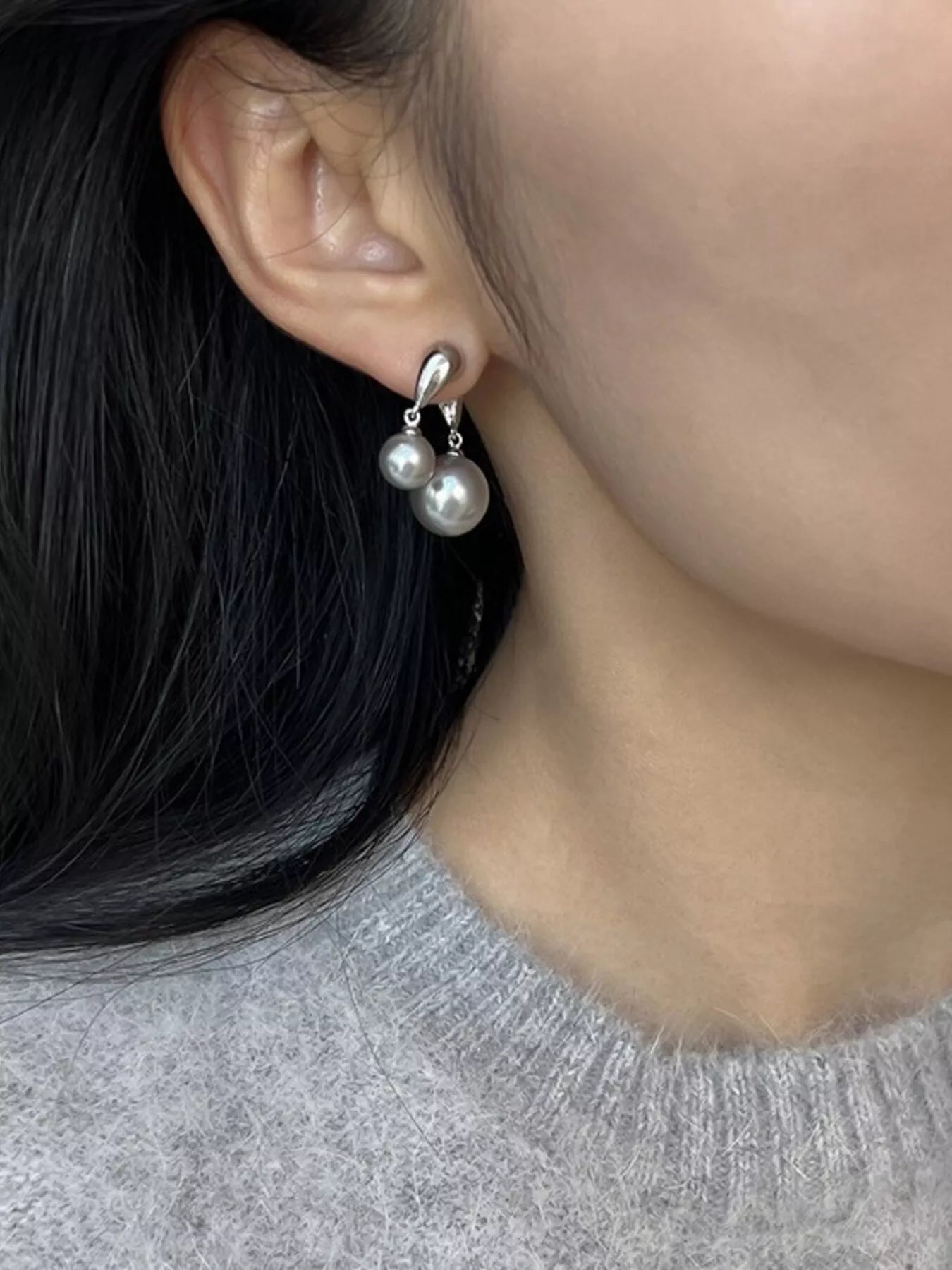 Women's Double Pearl Drop Earrings Synthetic Alloy 925 Silver Needle