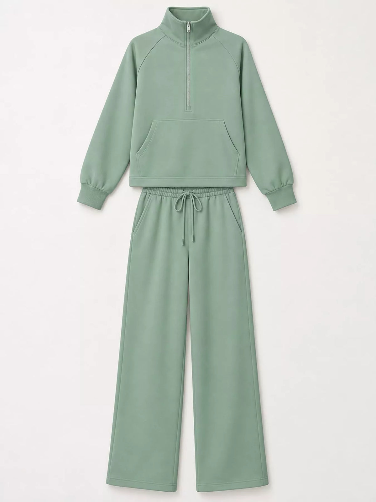 Half-zip top and pants set, green flat set