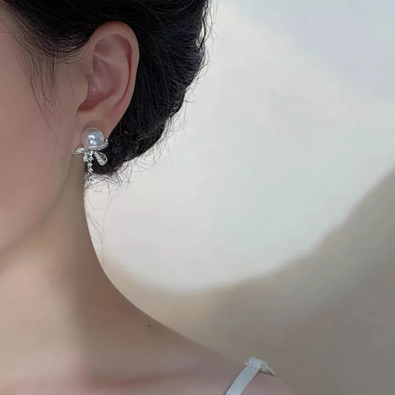 Trendsi Pearl & Bow Drop Earrings -