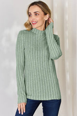 Trendsi Basic Bae Full Size Ribbed Mock Neck Long Sleeve T-Shirt - Pants