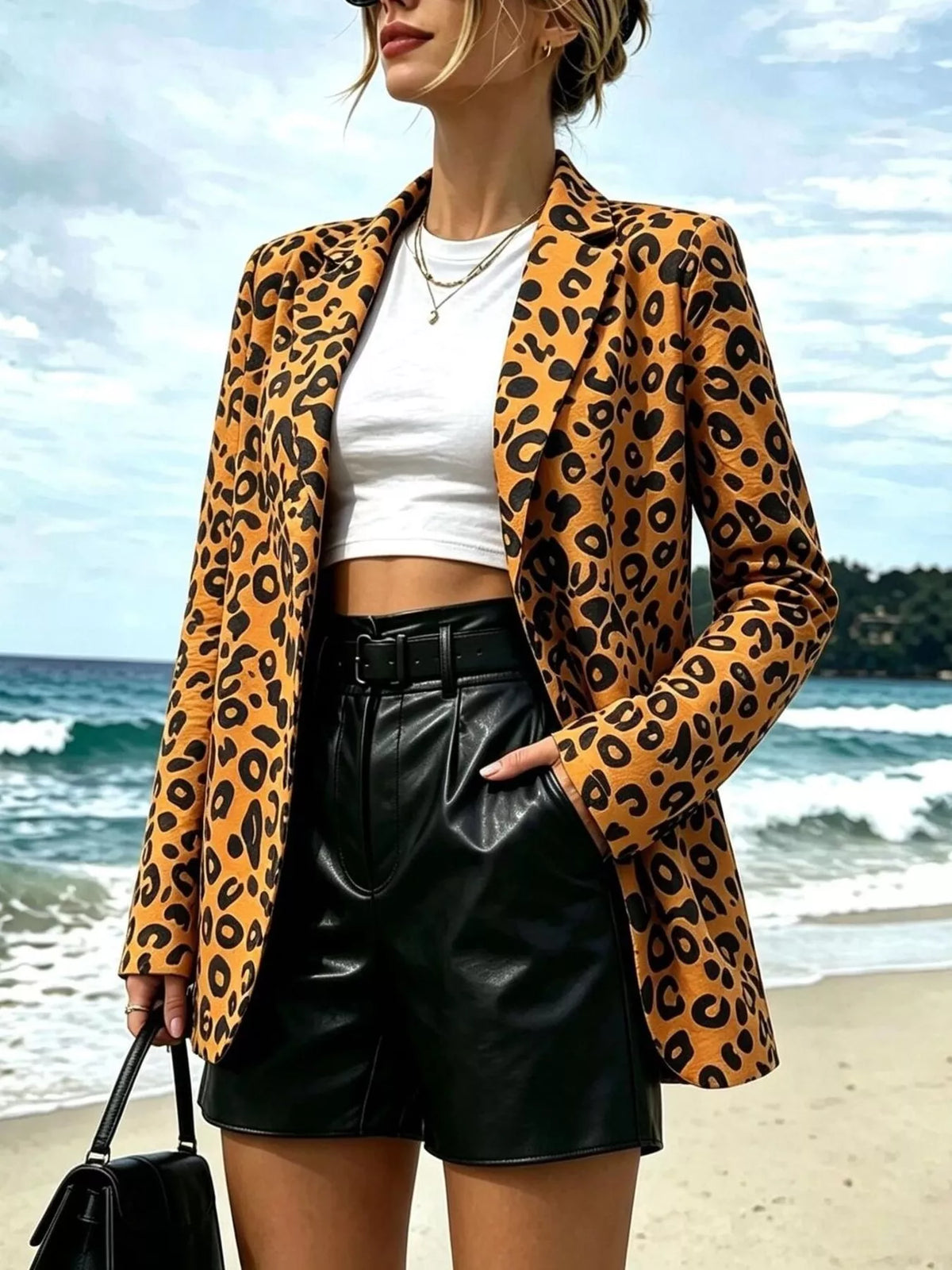 Brown leopard print blazer