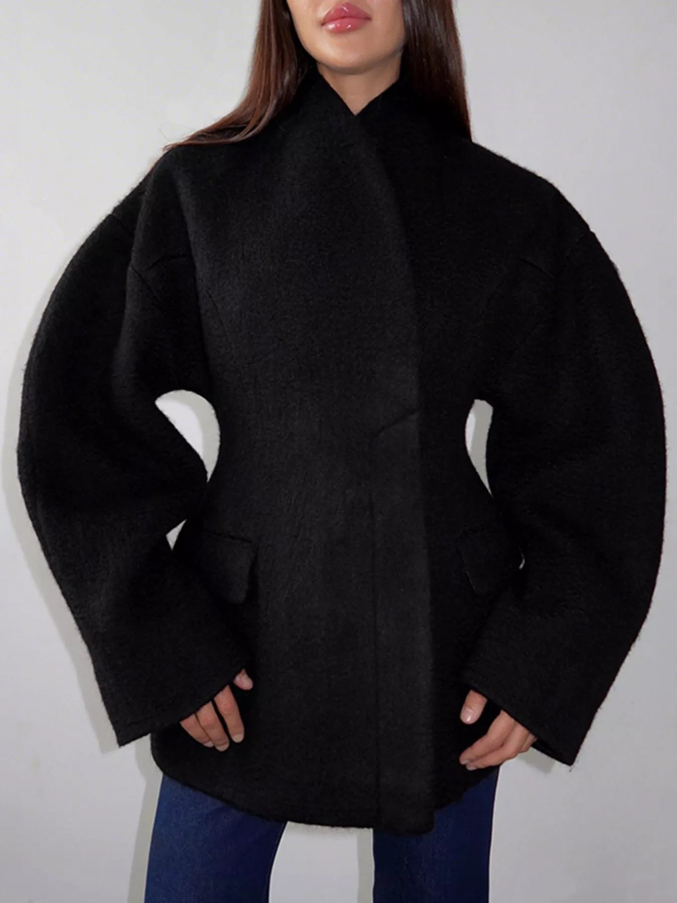 Trendsi Wool-Blend Leg-of-Mutton Sleeves Outerwear -