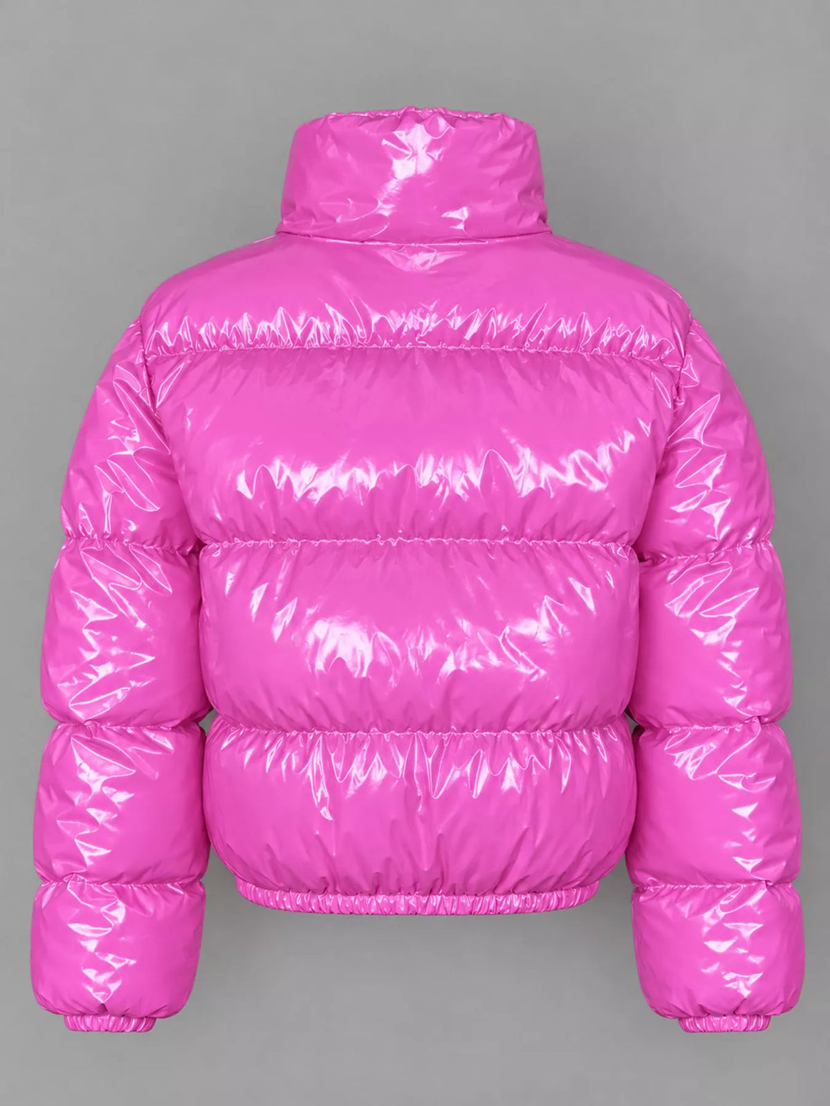 Glossy Stand-Collar Zip-Up Puffer Jacket — back view