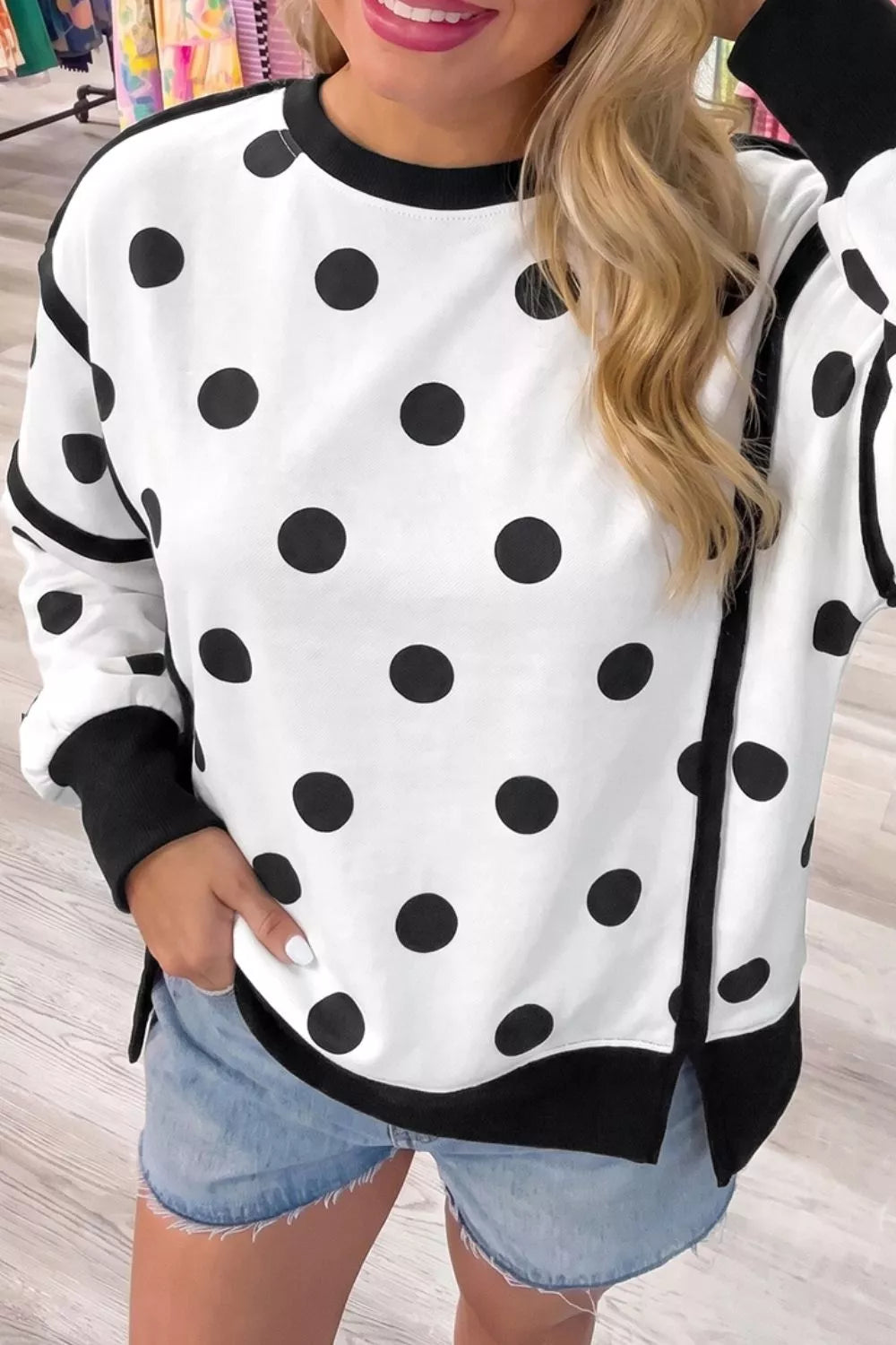 Trendsi Polka Dot Crew Neck Sweatshirt -