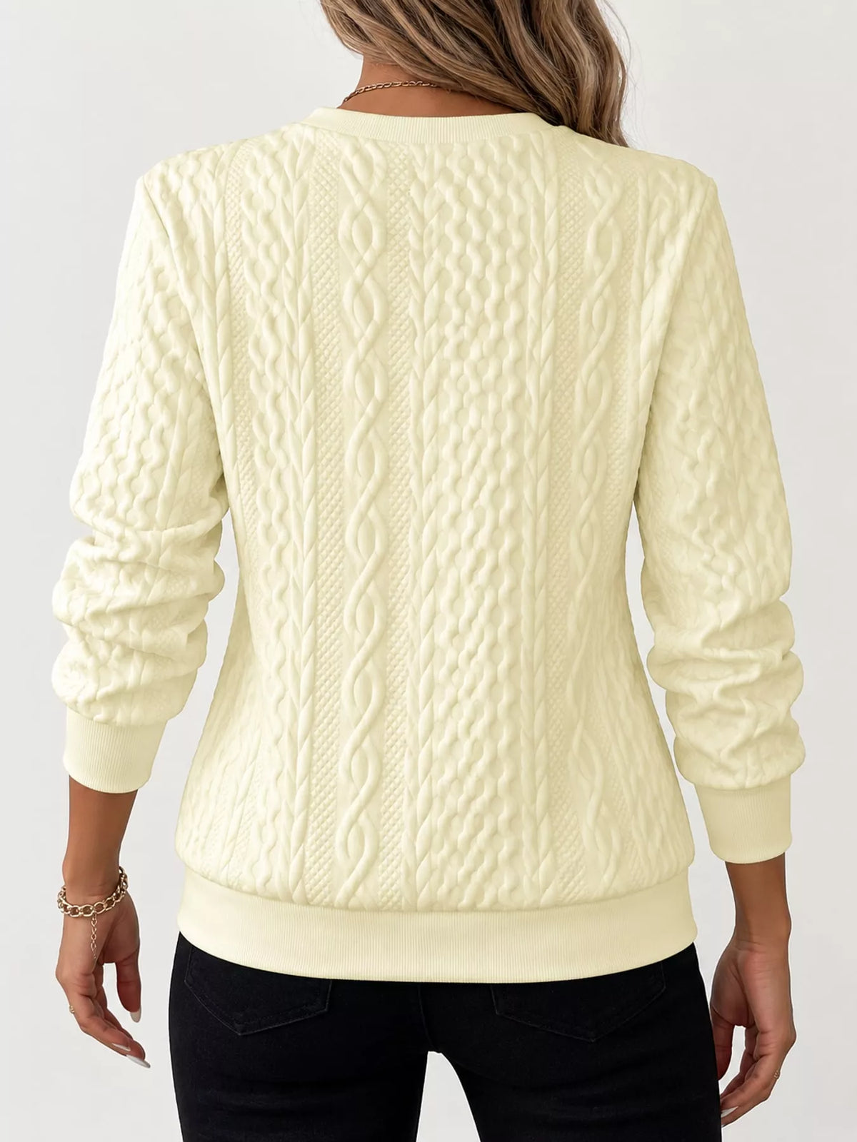 Quarter-Zip Cable Knit Sweatshirt — back view