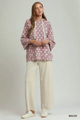 Trendsi Umgee Polka Dot Printed Hoodie Tunic Top -