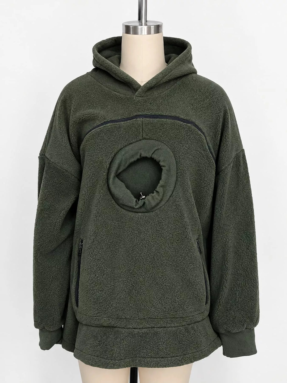 Pet-pouch hoodie, olive mannequin front
