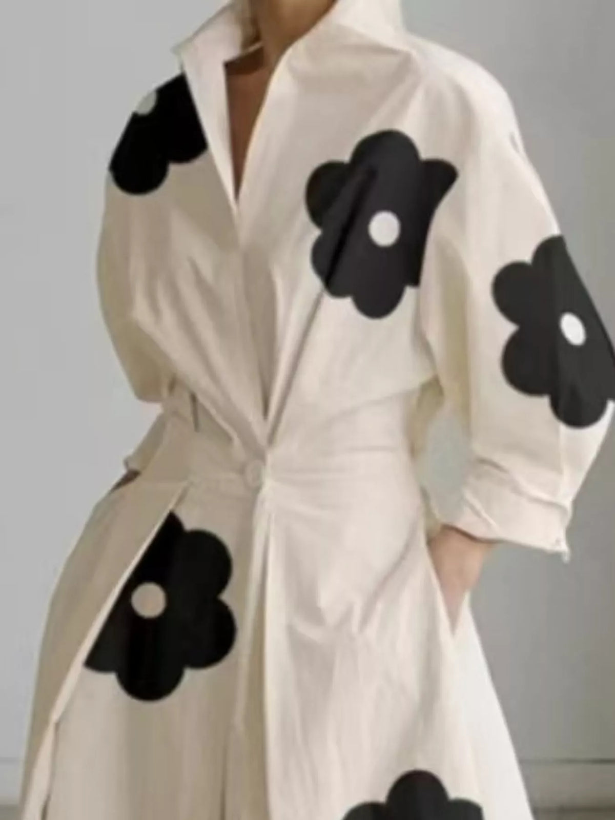 Collared Three-Quarter Sleeve Midi Shirt Dress — front view
