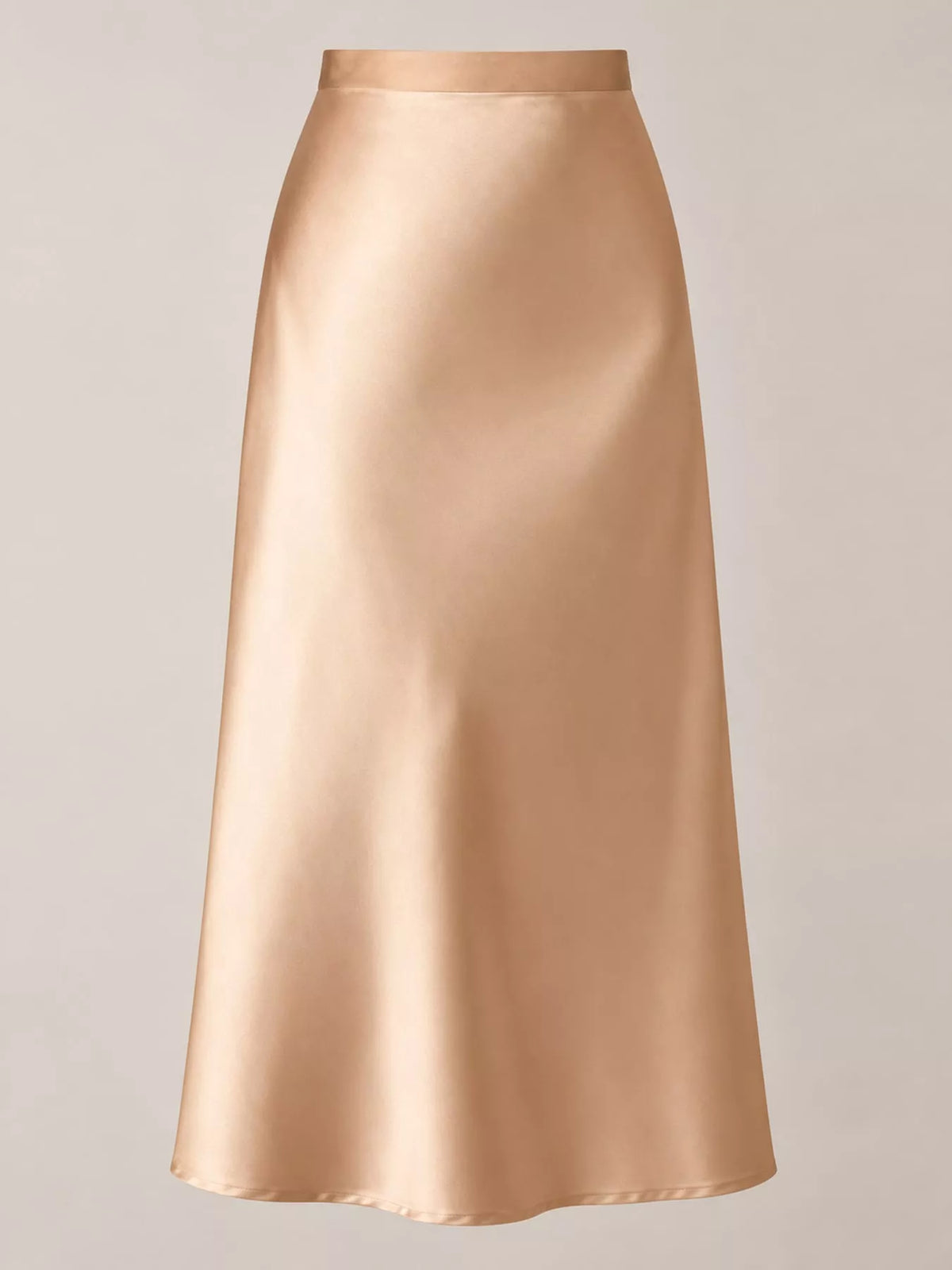 Satin midi skirt, gold flat front