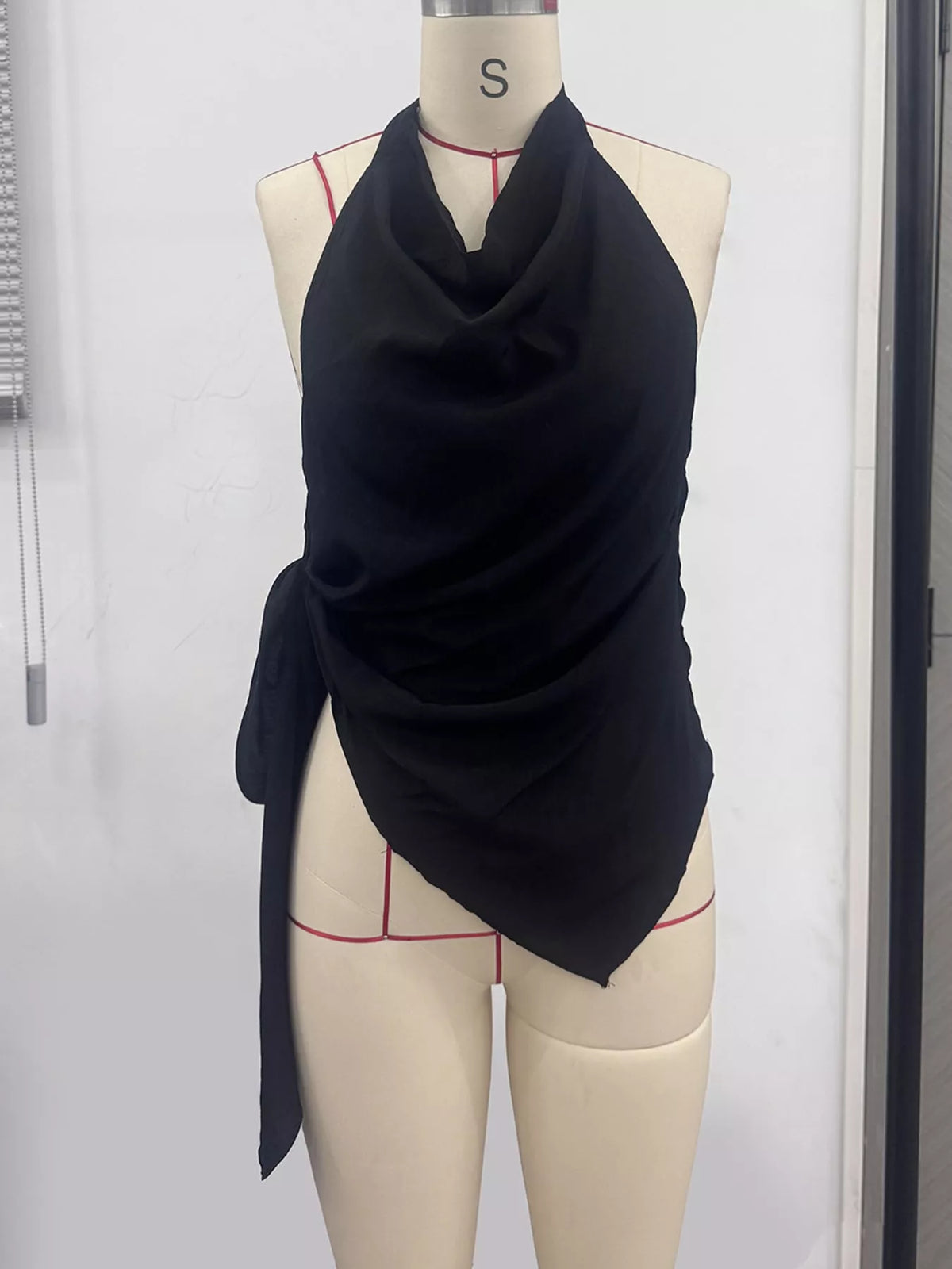 Halter Neck Draped Tank Top in black