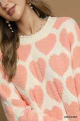 Trendsi Umgee Mix Heart Pattern Pearl Accent Sweater -