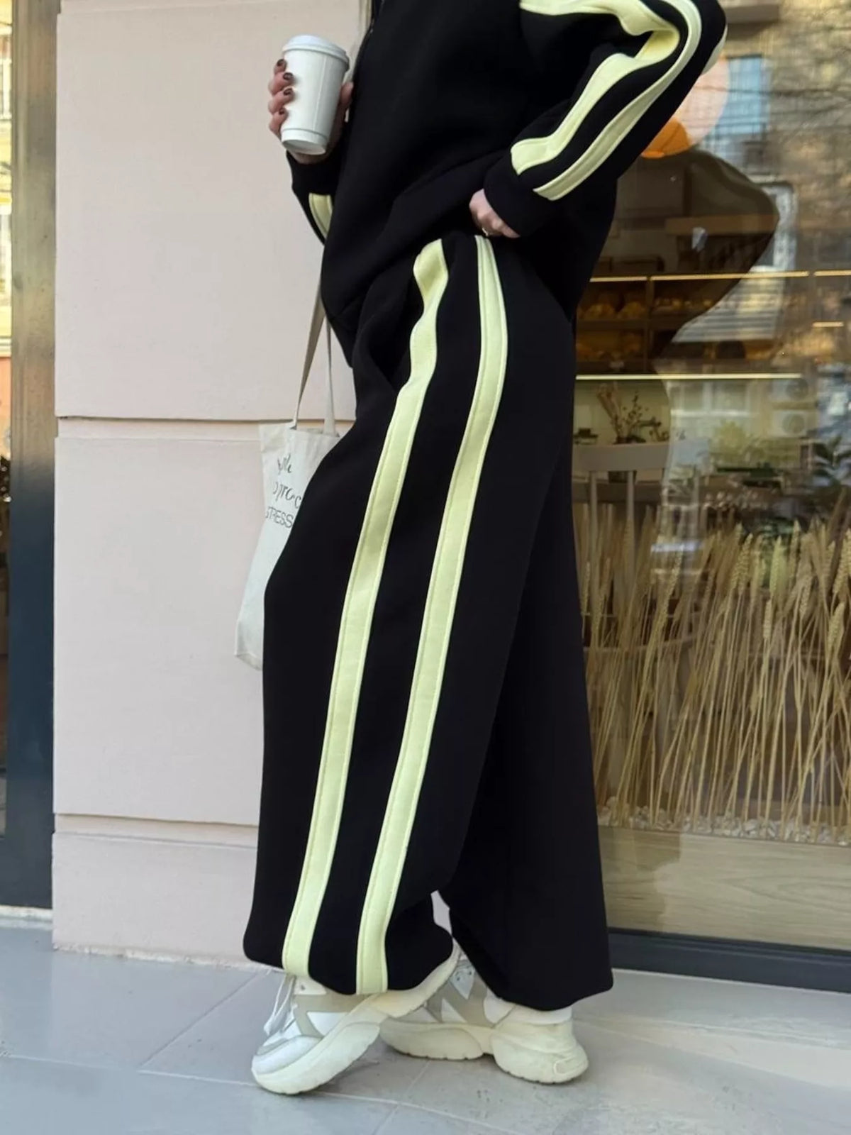 Trendsi Contrast Striped Zip Up Top and Pants Set -
