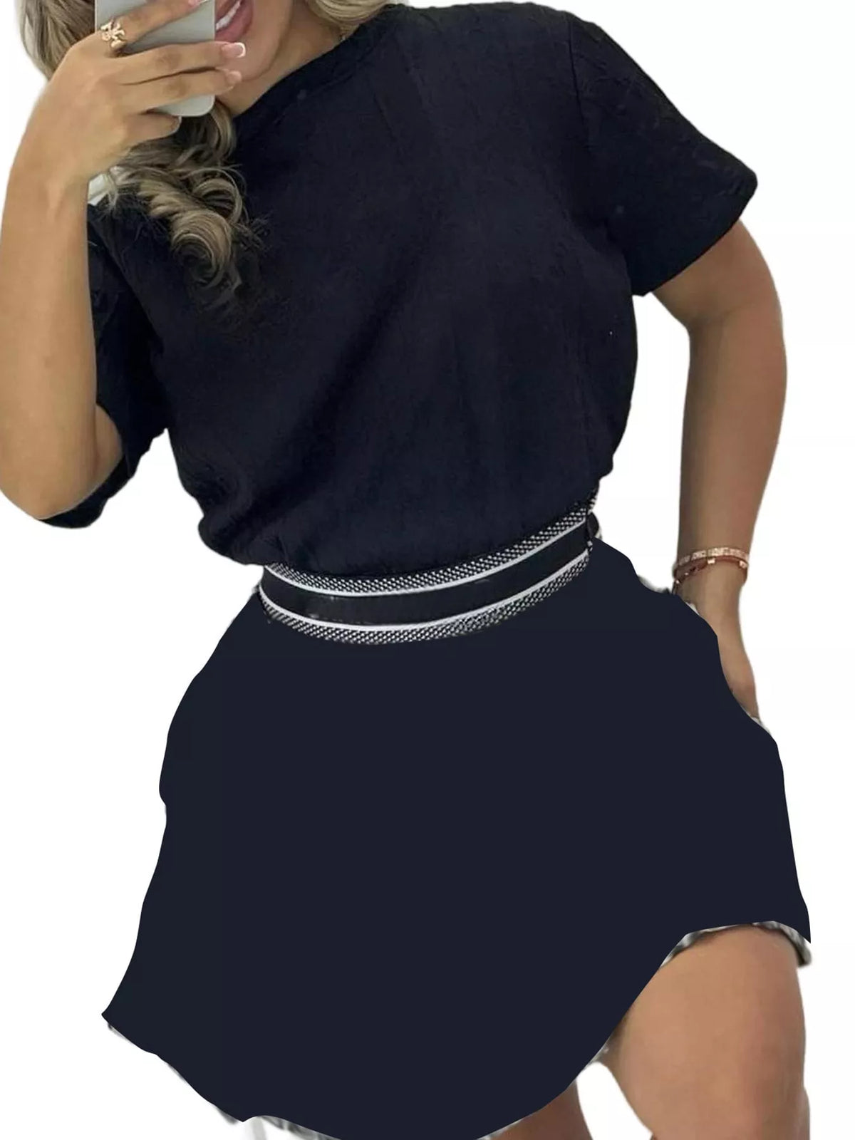 Short Sleeve T-Shirt and Skirt Set in black