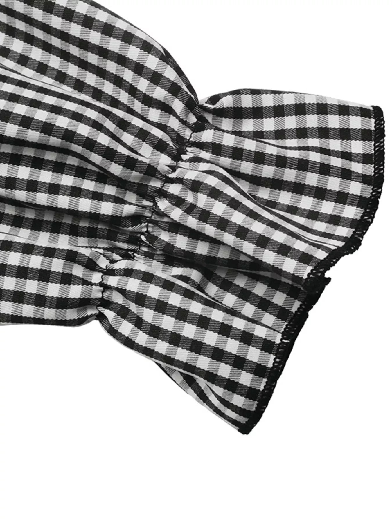 Trendsi Gingham Lace-Trim V-Neck Long Sleeve A-Line Maxi Dress -