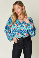 Trendsi Double Take Full Size Printed Balloon Sleeve Blouse -
