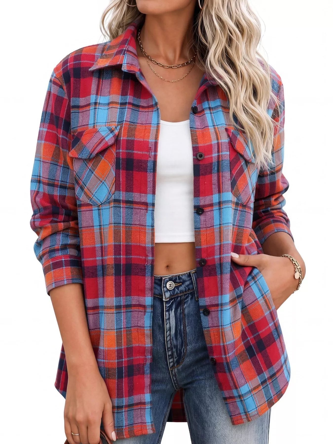 Trendsi Casual Plaid Button-Down Shirt -