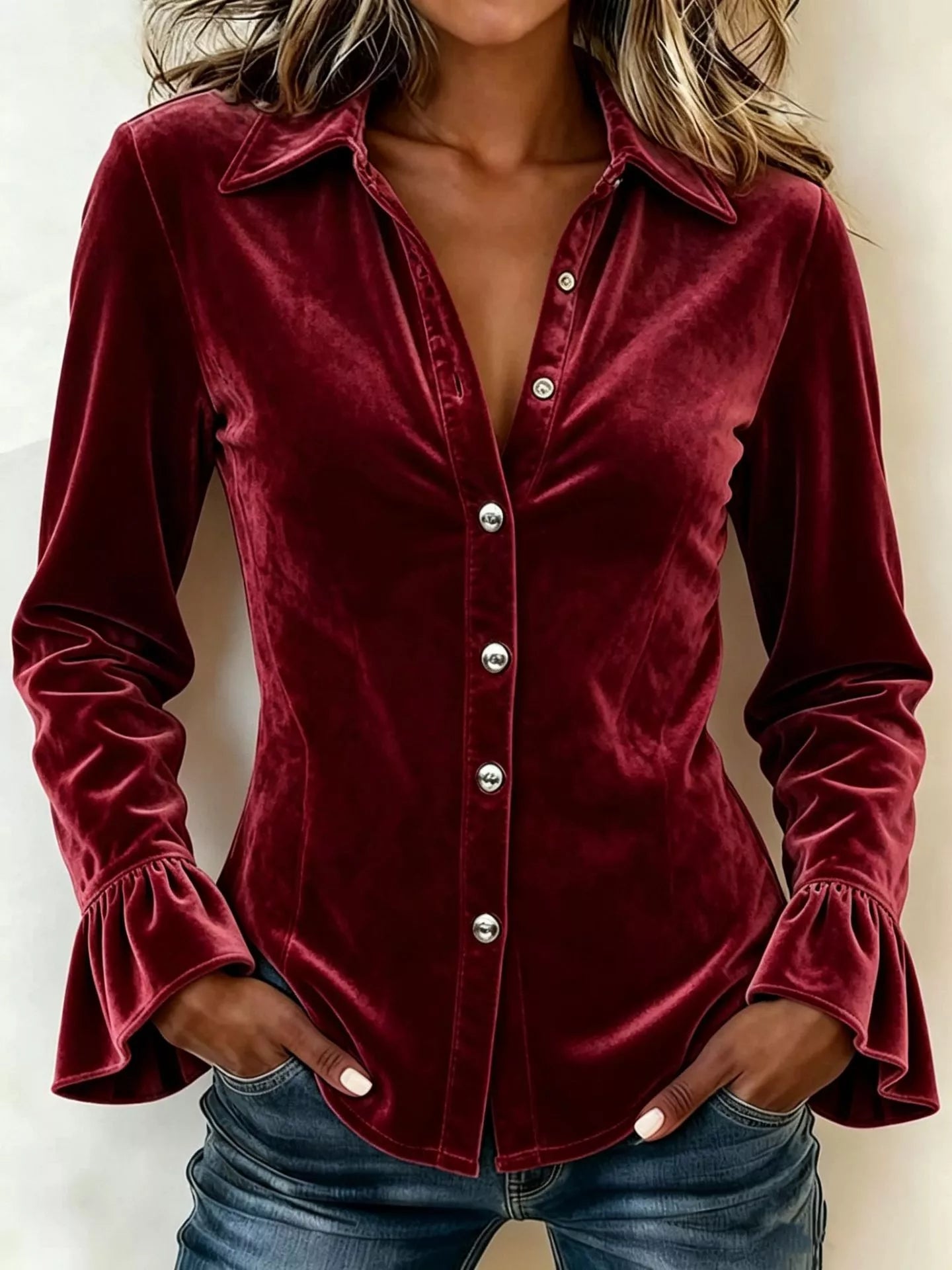 Trendsi Full Size Button Up Flounce Sleeve Shirt Plus Size -