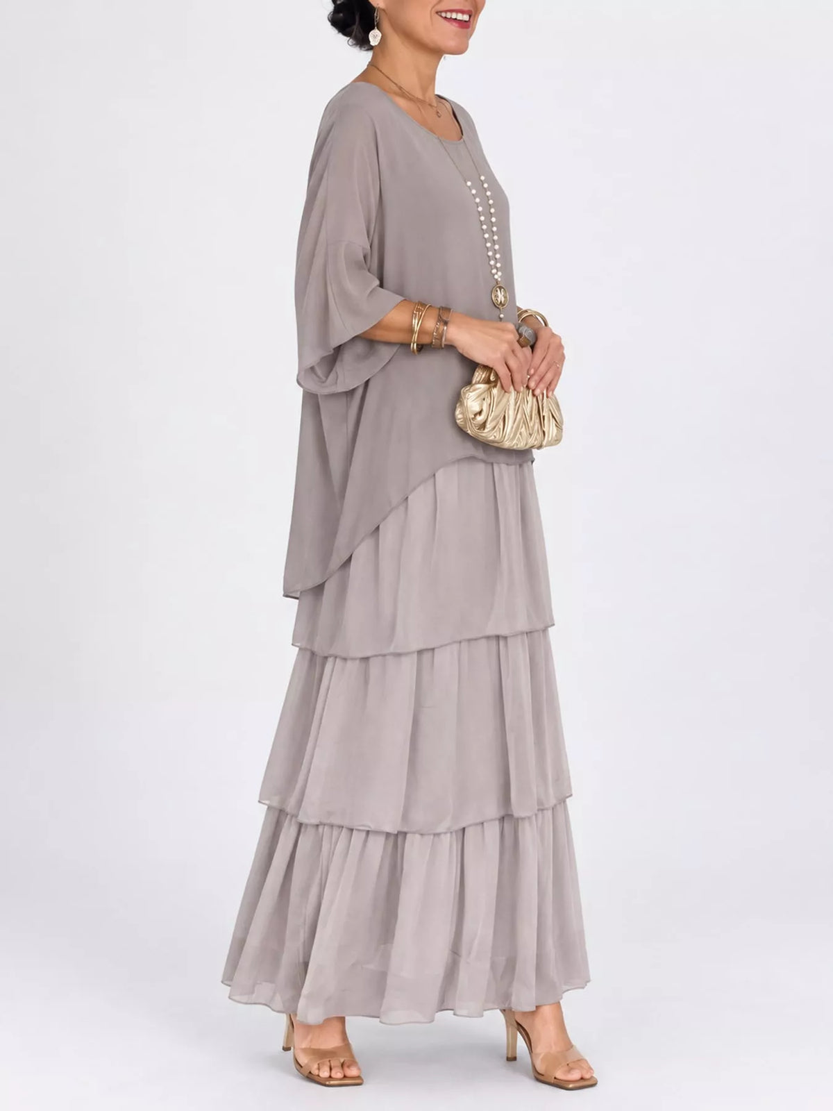 Layered maxi dress, gray side