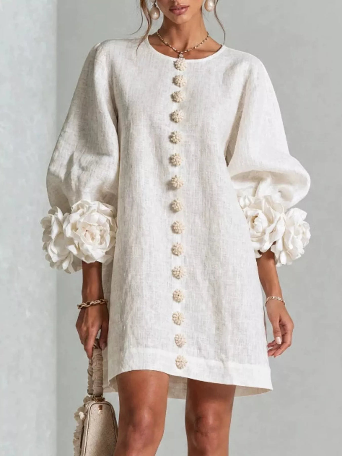 Trendsi Full Size 3D Floral Round Neck Mini Dress Plus Size -