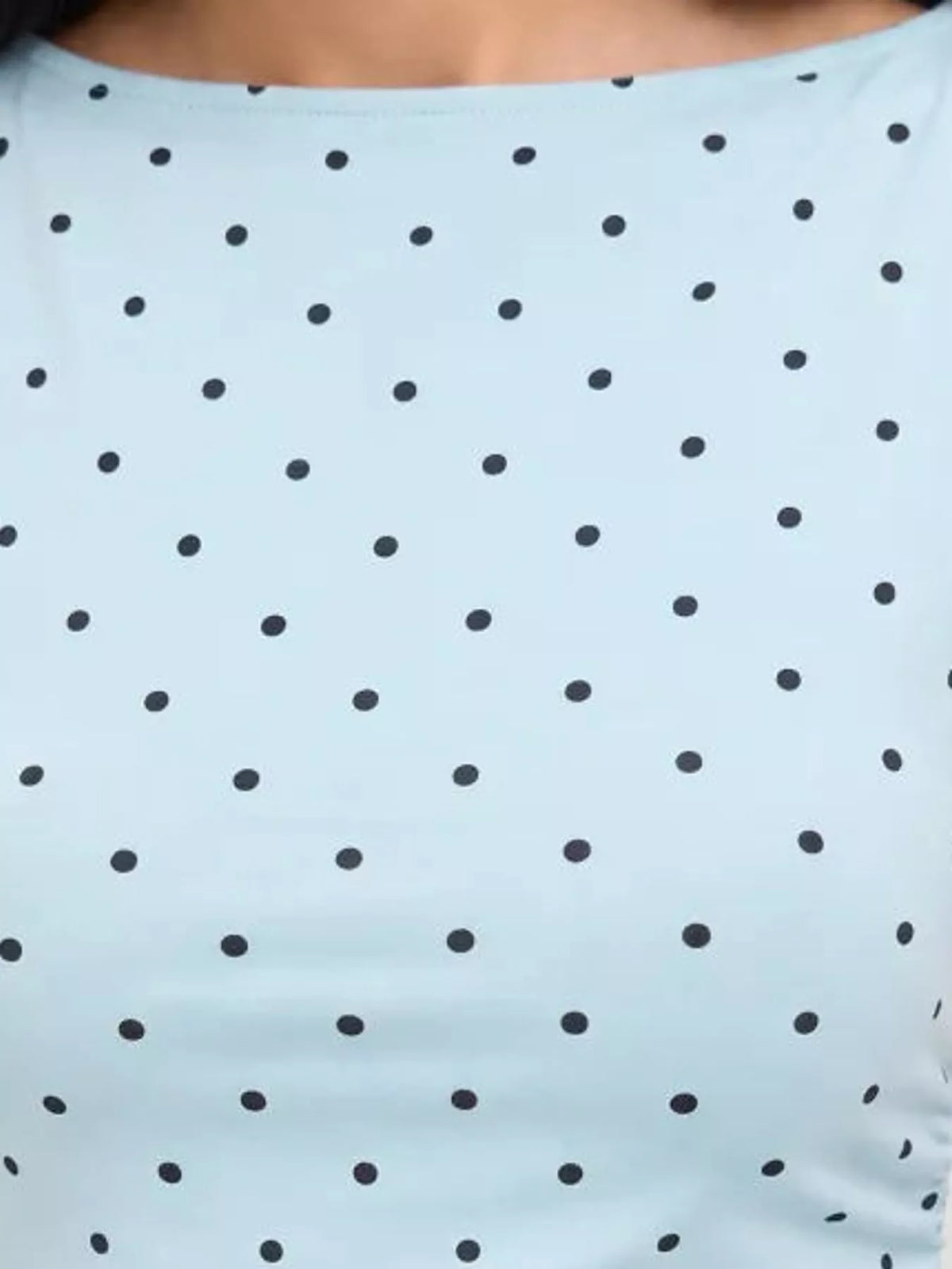 Polka Dot Print Sleeveless Tank Top with Tie Back, detail view in light blue and black