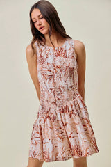 Trendsi SO ME Shell Print Smocked Fit And Flare Mini Lined Dress - Dresses