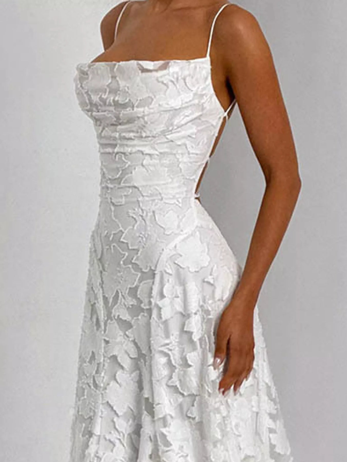 Cowl neck spaghetti-strap maxi dress, construction and design details