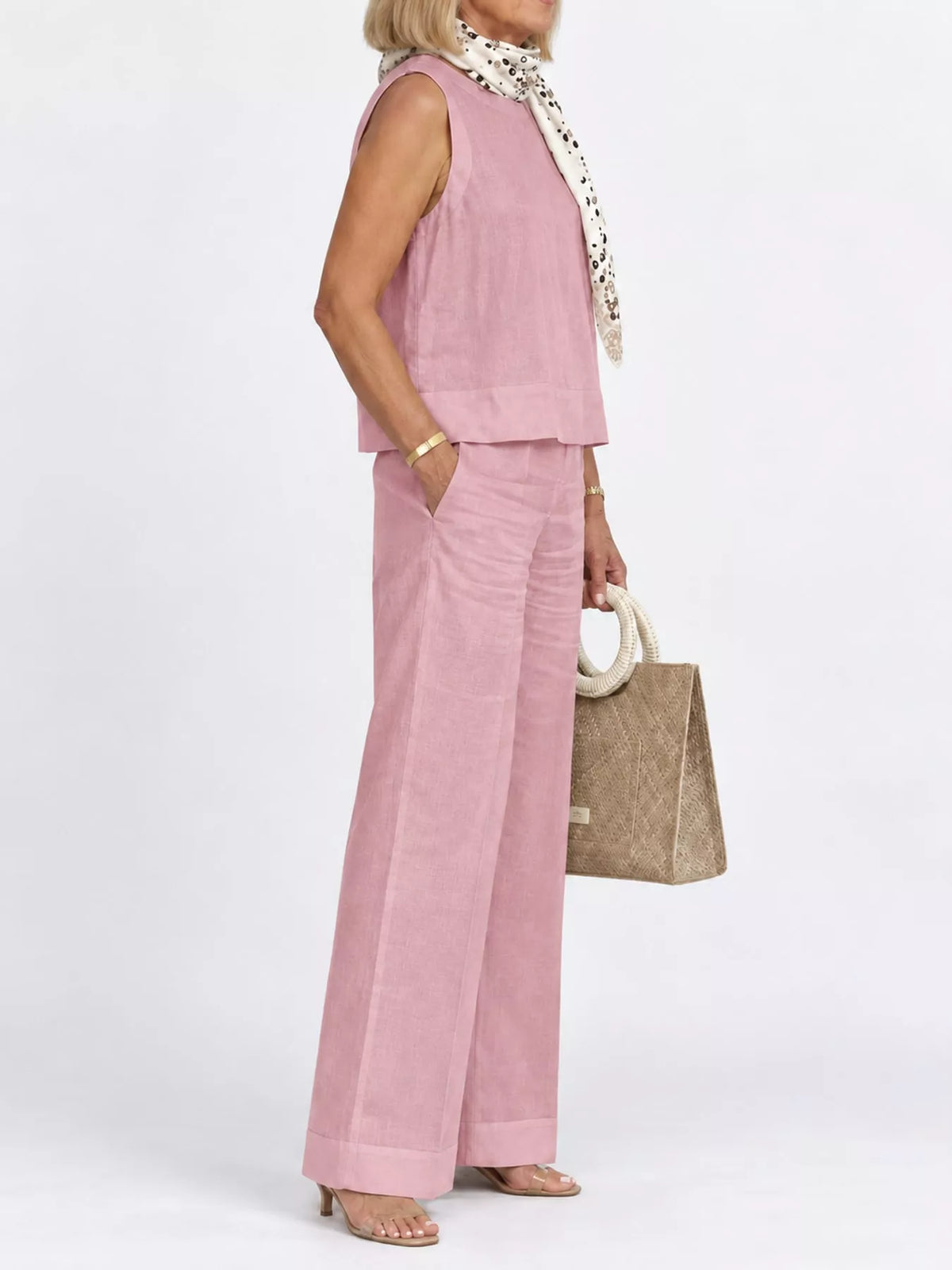 Sleeveless Top and Wide-Leg Pants Set — side view