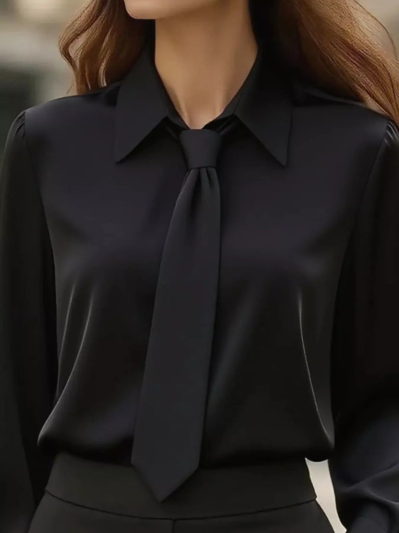 Trendsi Tie-Neck Long Sleeve Blouse -