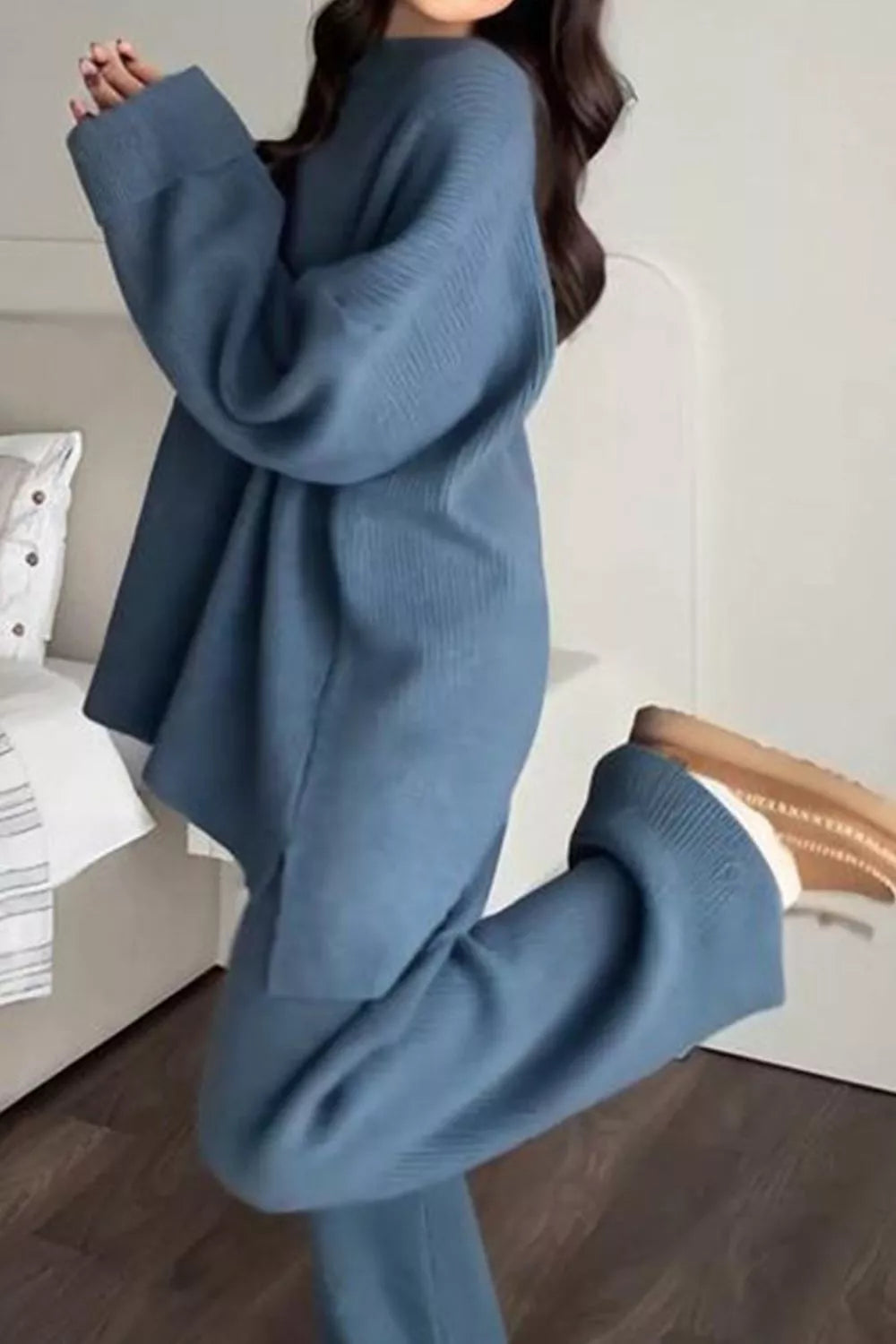 Trendsi Dropped Shoulder Knit Sweater and Wide Leg Pants Set -