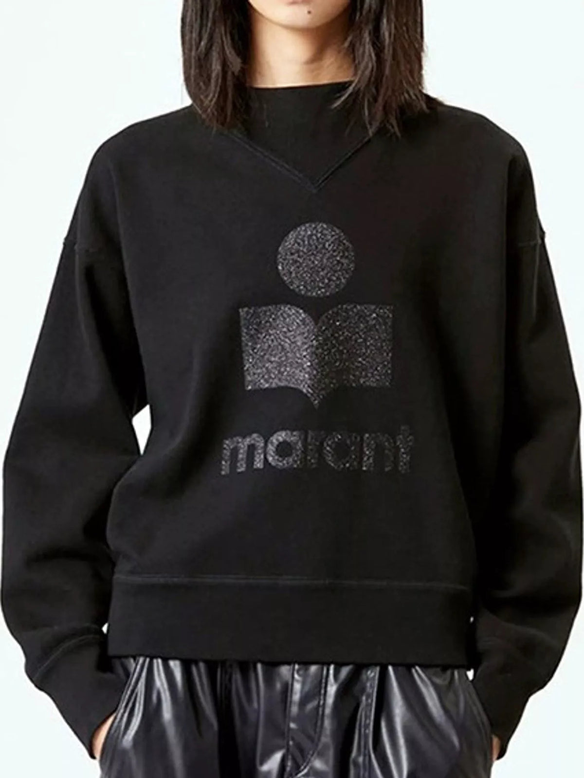 Black v-neck dropped shoulder graphic sweatshirt