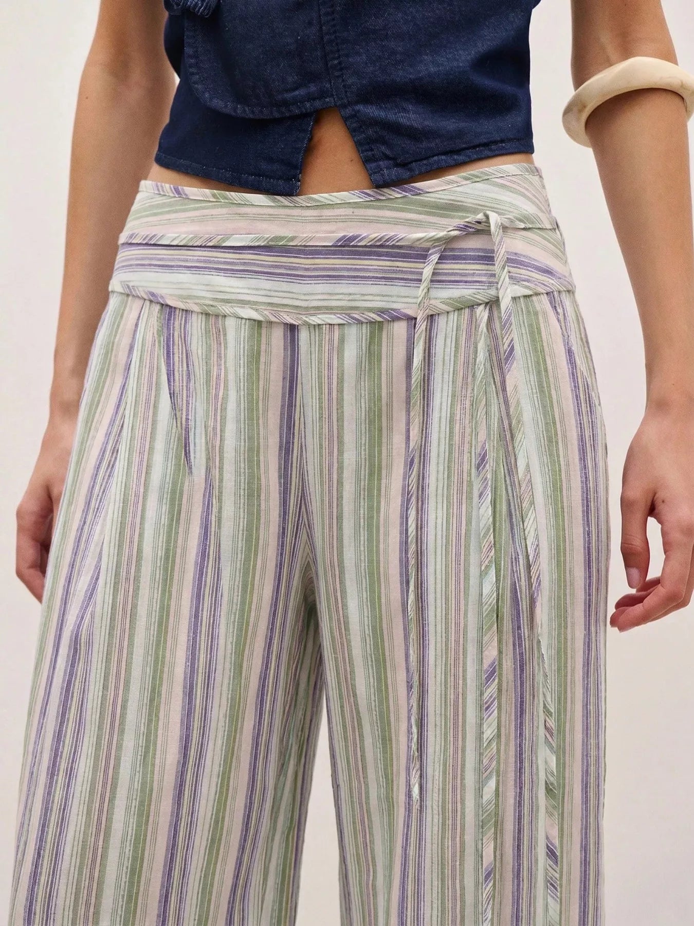 Trendsi Striped Wide-Leg Pants with Tie Waist -