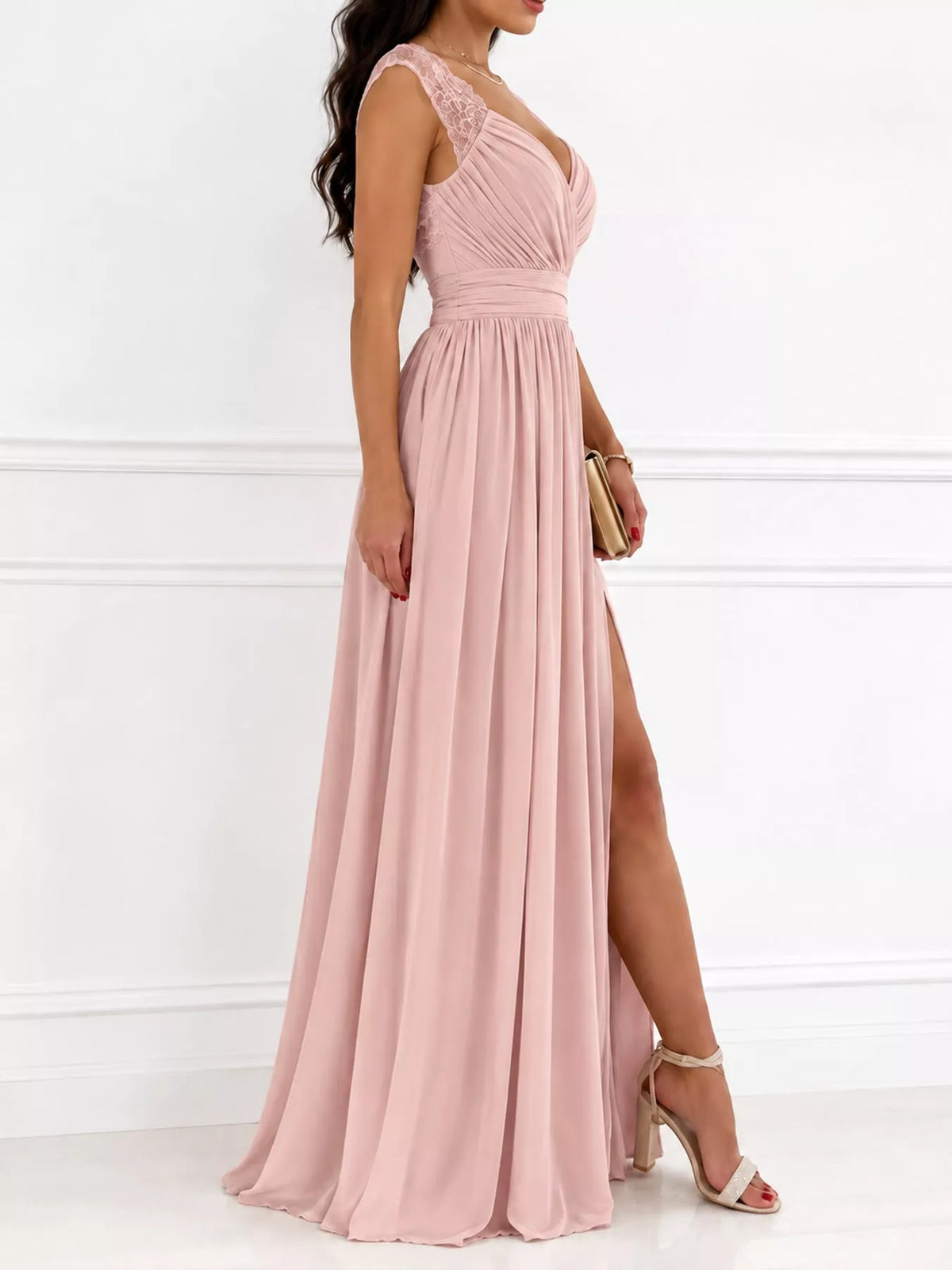Slit Lace Sleeveless Maxi Dress — side view