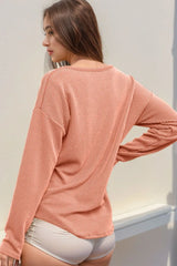 Trendsi Double Take Striped Notched Long Sleeve T-Shirt - Shirts