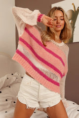 Trendsi BiBi Hollow Out Yoke Detail Striped Sweater -