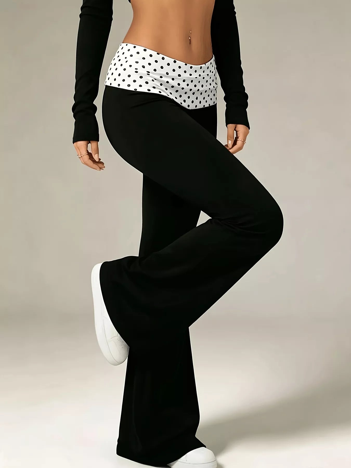 Women's high-waisted polka dot flare pants