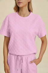 Trendsi Double Take Full Size Texture Round Neck Short Sleeve Top and Pants Set -
