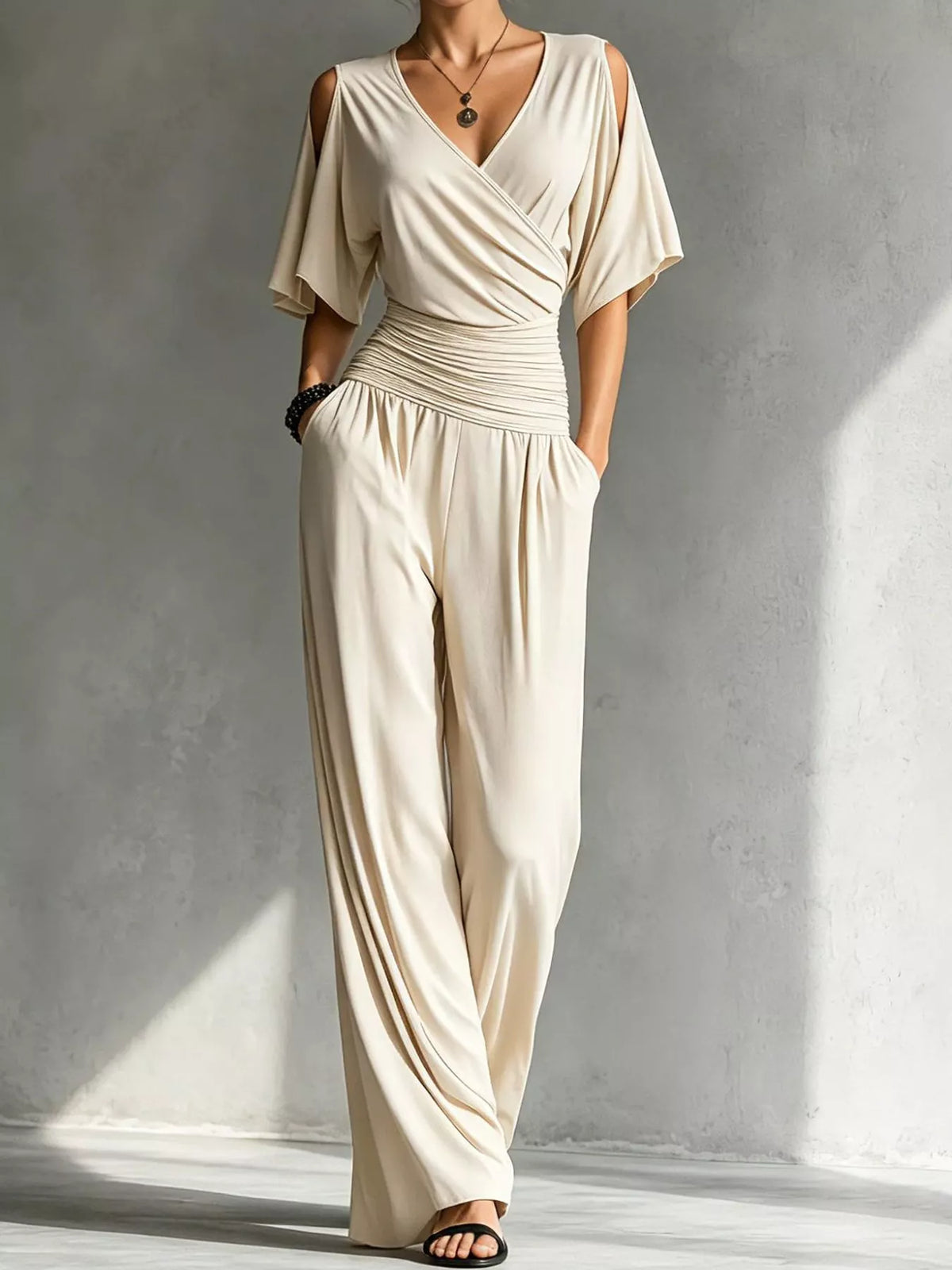 Cold Shoulder Wide-Leg Jumpsuit — front view