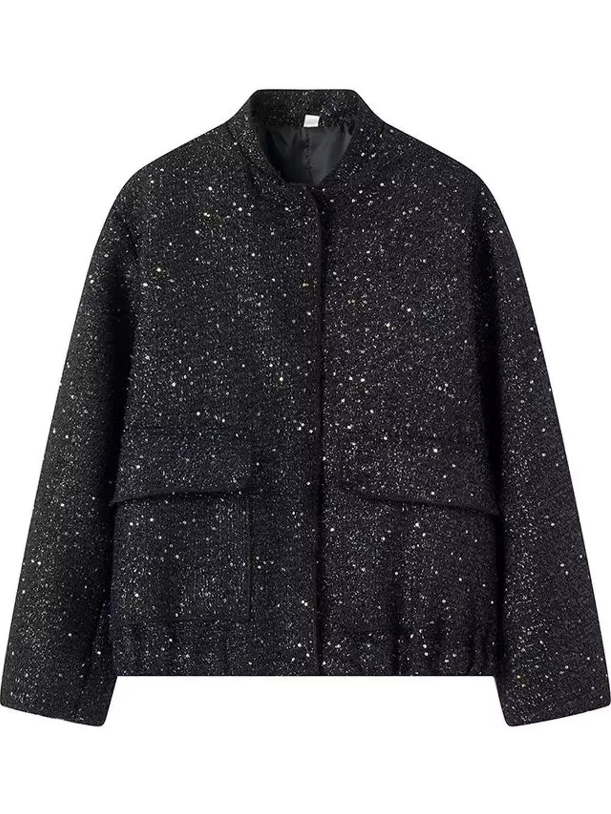 Black tweed bomber jacket with front pockets